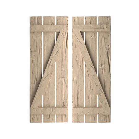Rustic Three Board Spaced Board-n-Batten Hand Hewn Faux Wood Shutters W/Z-Board, 17 1/2W X 32H